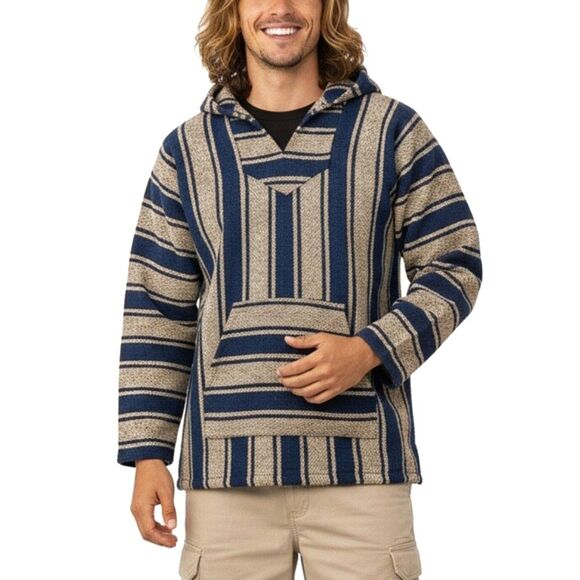 Sunspecs Striped Mexican Baja Hoodie Pullover Sz L - Boho Hippie Surfer Skater - Picture 1 of 12